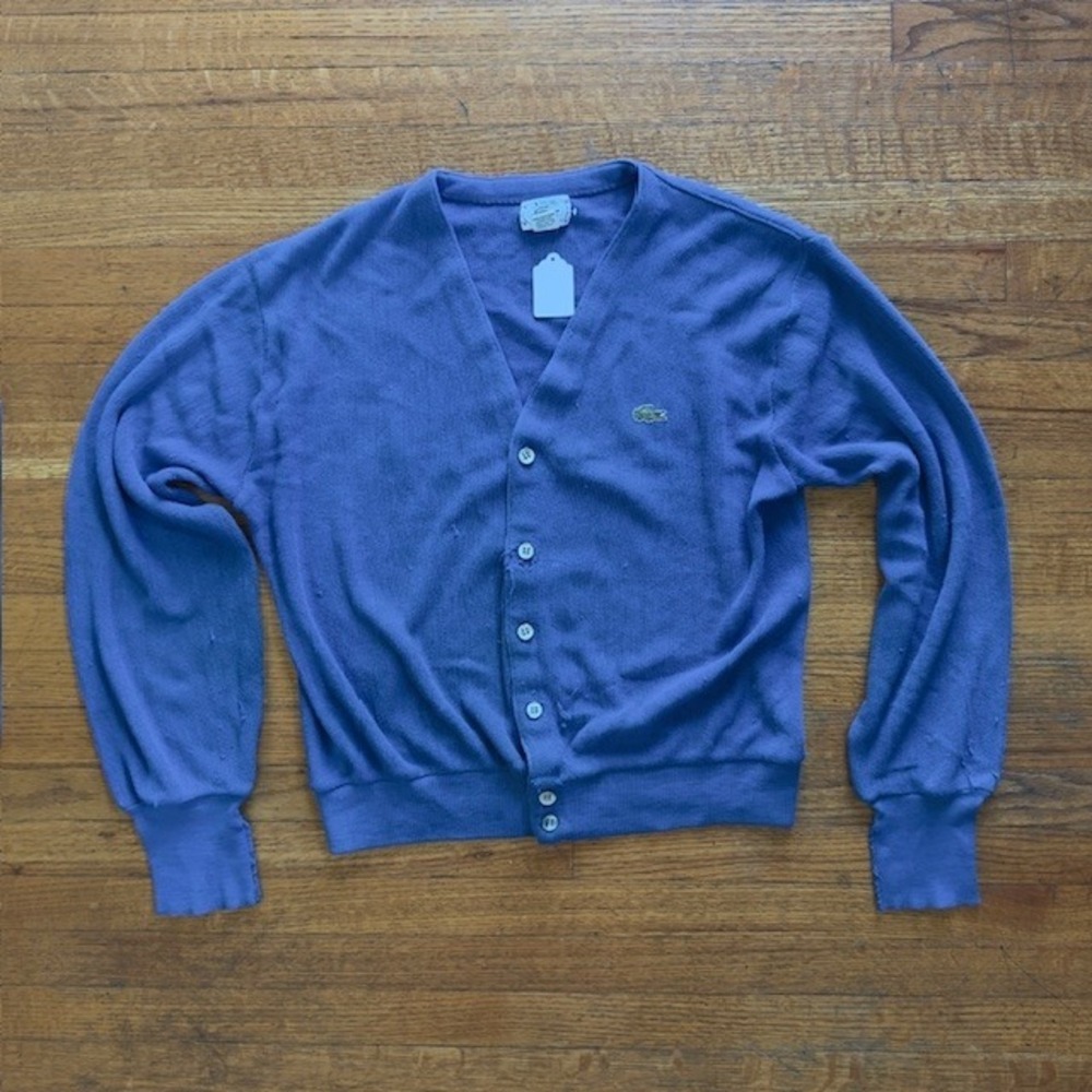 Vintage‎ IZOD Lacoste Cardigan Sweater Mens Blue Preppy Alligator Logo Medium